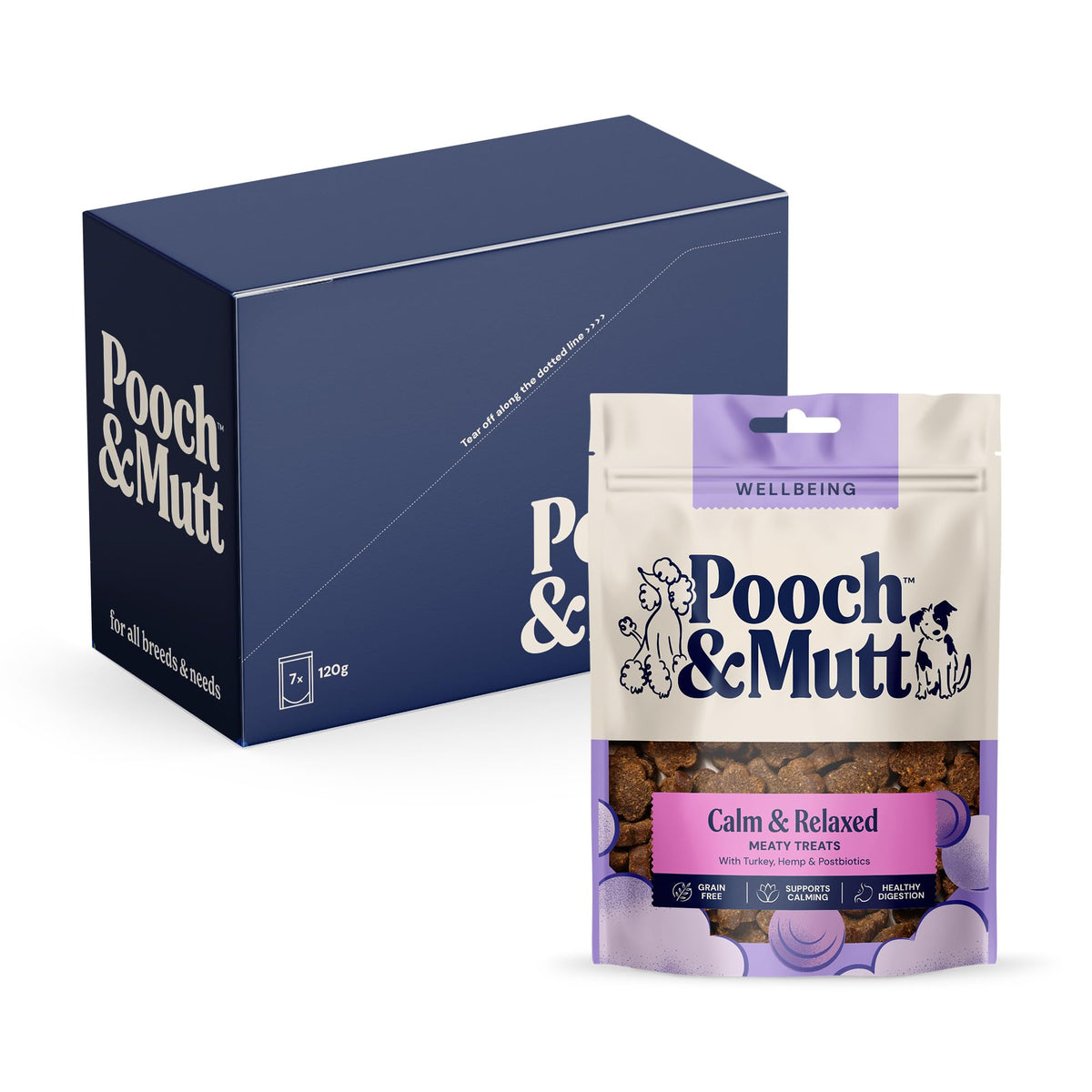 Pooch & Mutt - Calming Meaty Dog Treats, Turkey & Hemp, 7x120g