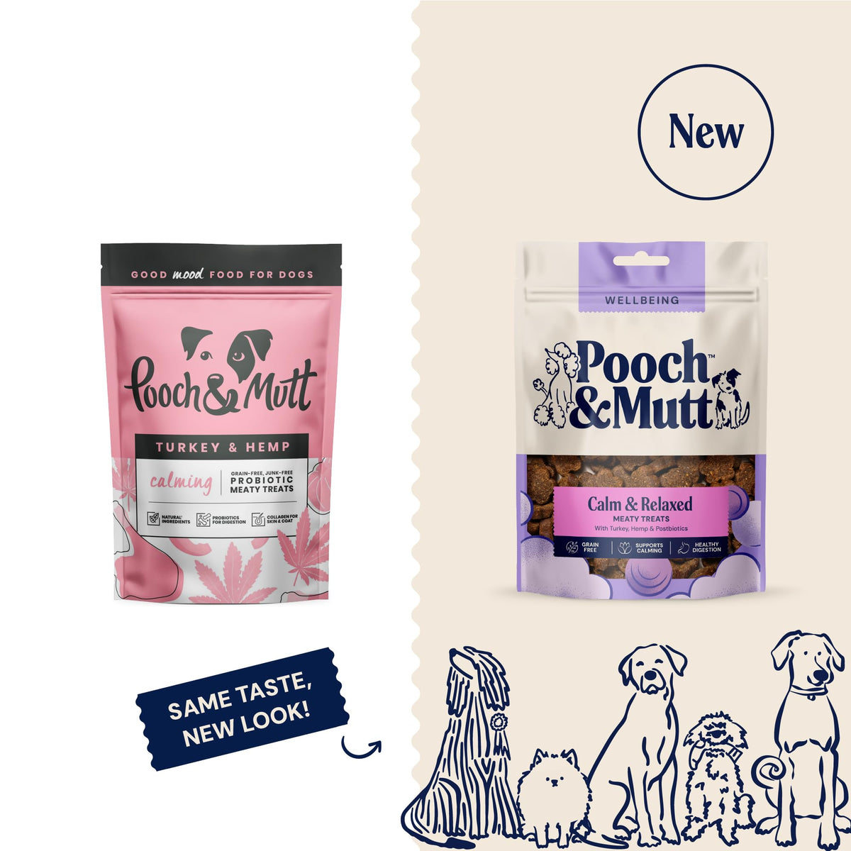 Pooch & Mutt - Calming Meaty Dog Treats, Turkey & Hemp, 7x120g