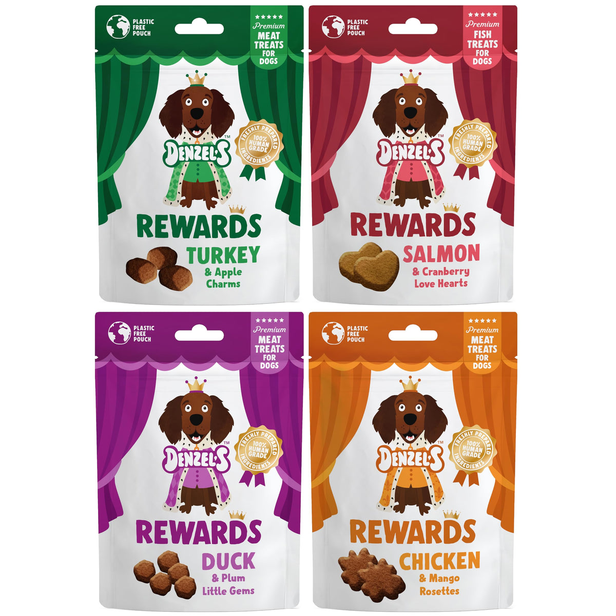 Denzel's Meaty Rewards - 70% Meat Natural Dog Treats - High Value Training Treats - Variety 4 Pack