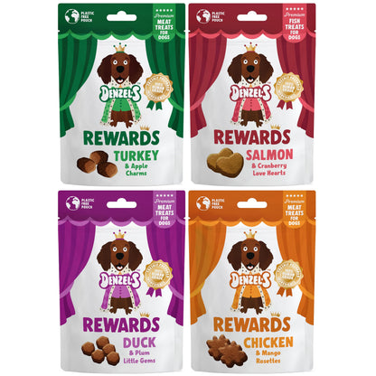 Denzel's Meaty Rewards - 70% Meat Natural Dog Treats - High Value Training Treats - Variety 4 Pack